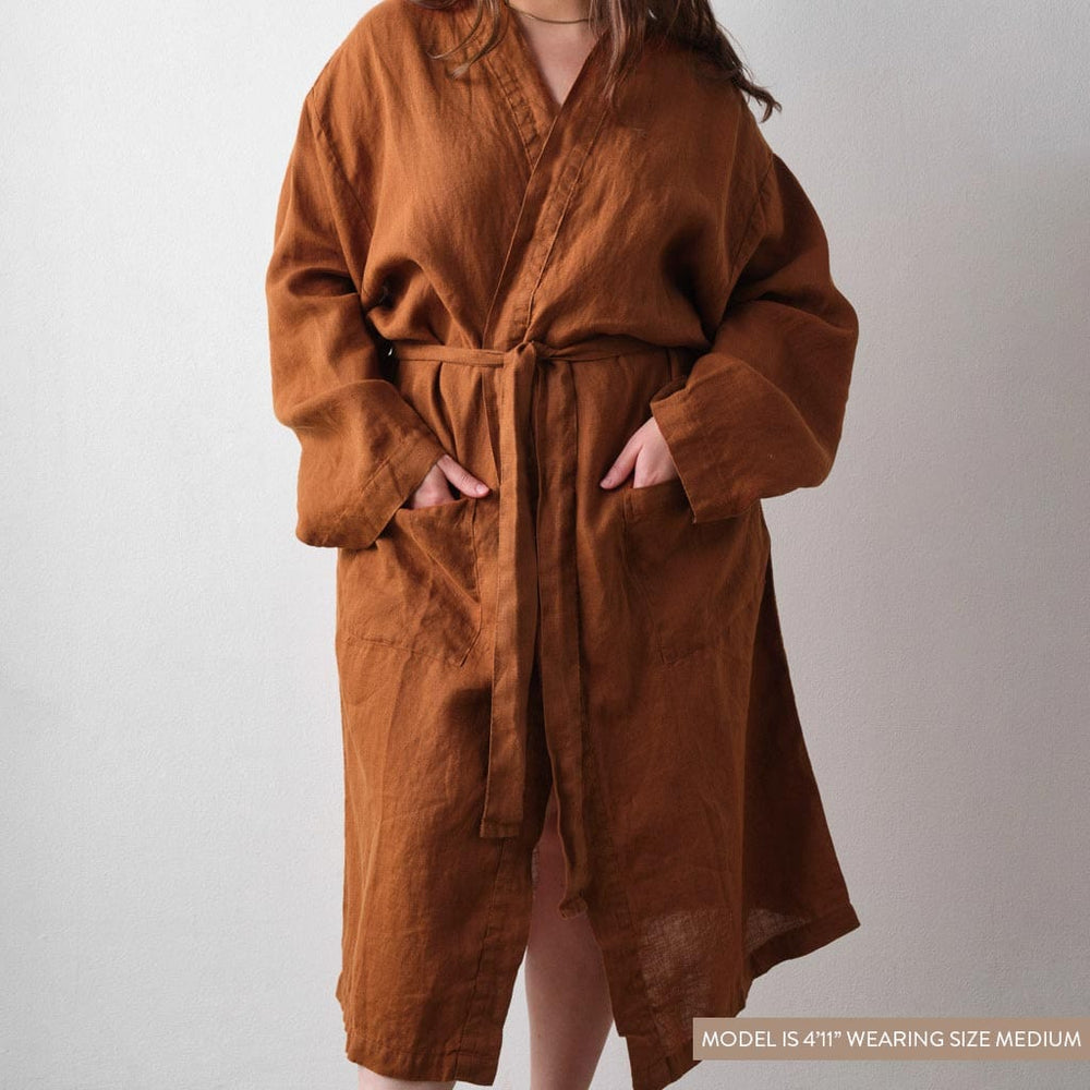 Stonewashed Linen Bath Robe - Sienna