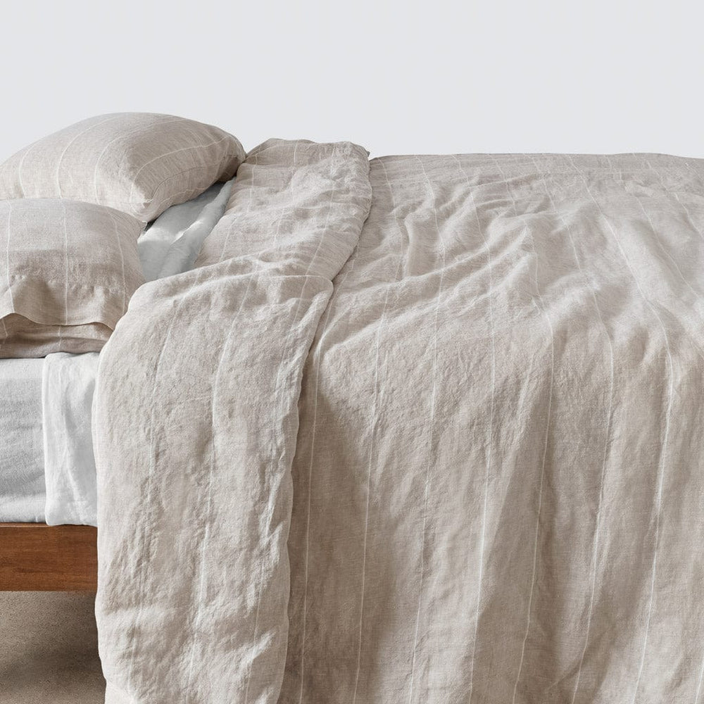 Stonewashed Linen Duvet Cover - Sand Wide Stripe